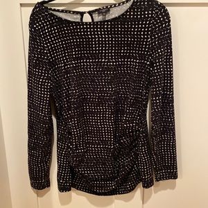 Talbots, black and white stretch cotton, medium petite gathered sides
